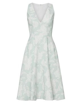 Dress the Population Catalina Fit/Flare Dress Sage Green Floral V Neck Midi Sz S